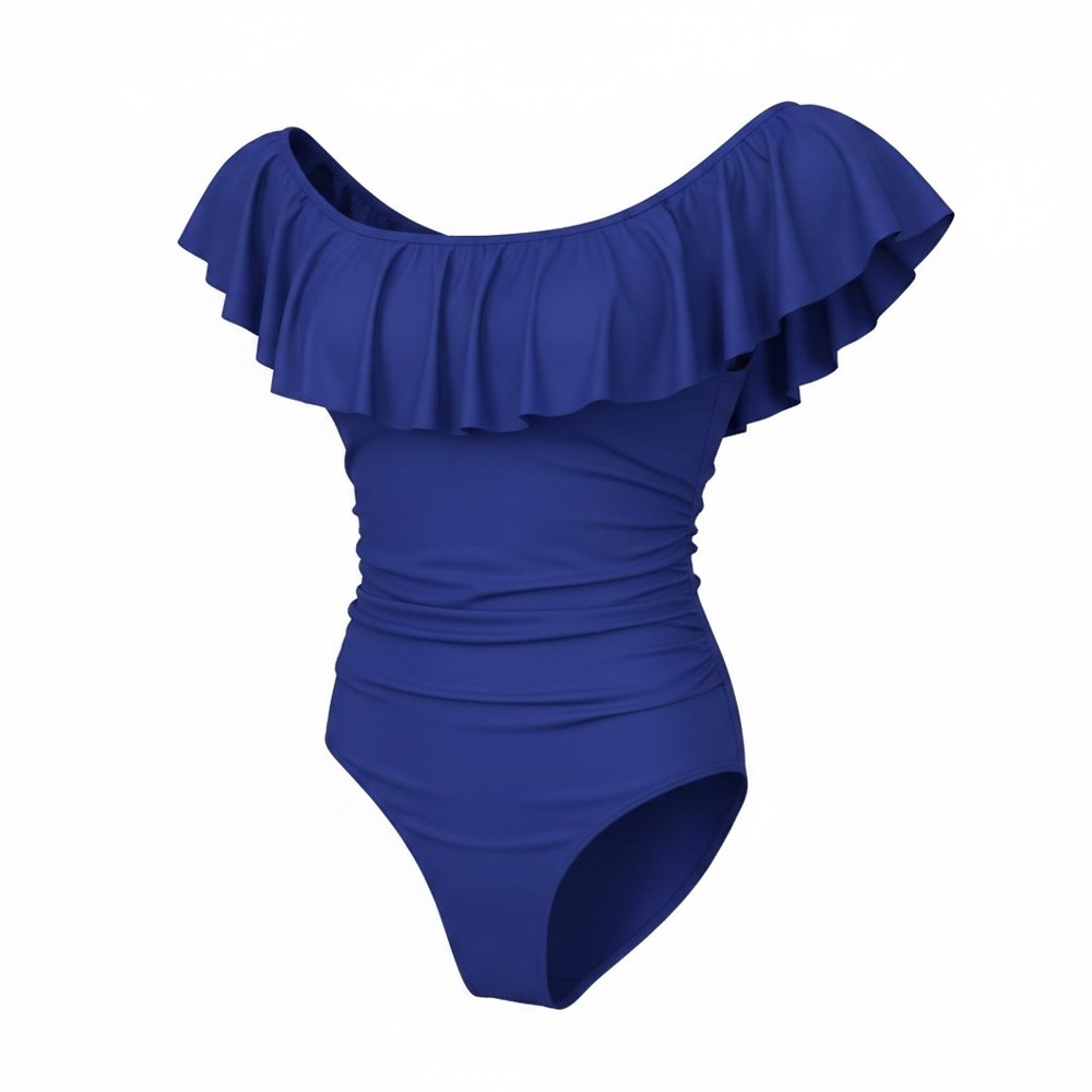 Ruffled off the Shoulder One-Piece Swimsuit - Royal Blue La blanca